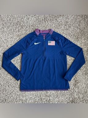 NWOT Nike Team USA Olympics Podium Jacket Womens Medium Half-Zip Blue AO8797-492